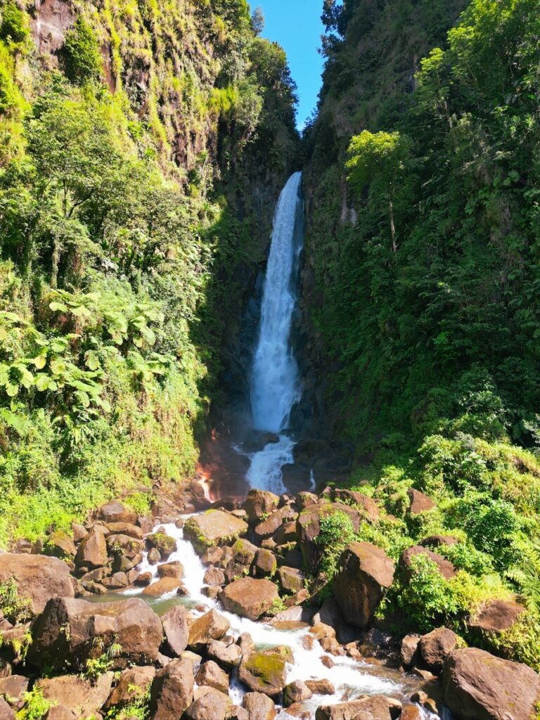 Rocky trail up to the hot springs at the base of "Father Falls" at Trafalgar Waterfalls, Dominica.