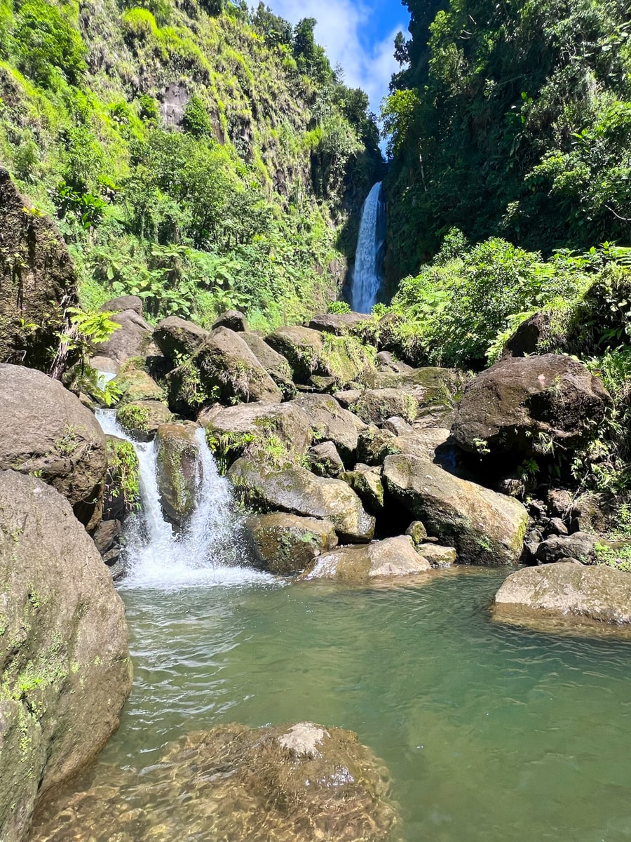 Relaxing swimming hole at Trafalgar Falls with "Father" Falls in the background