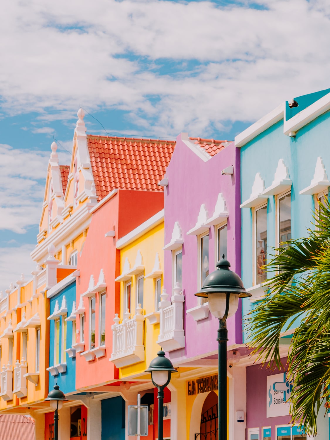 Colorful buildings and storefronts of downtown Bonaire, Bonaire Island, Caribbean.