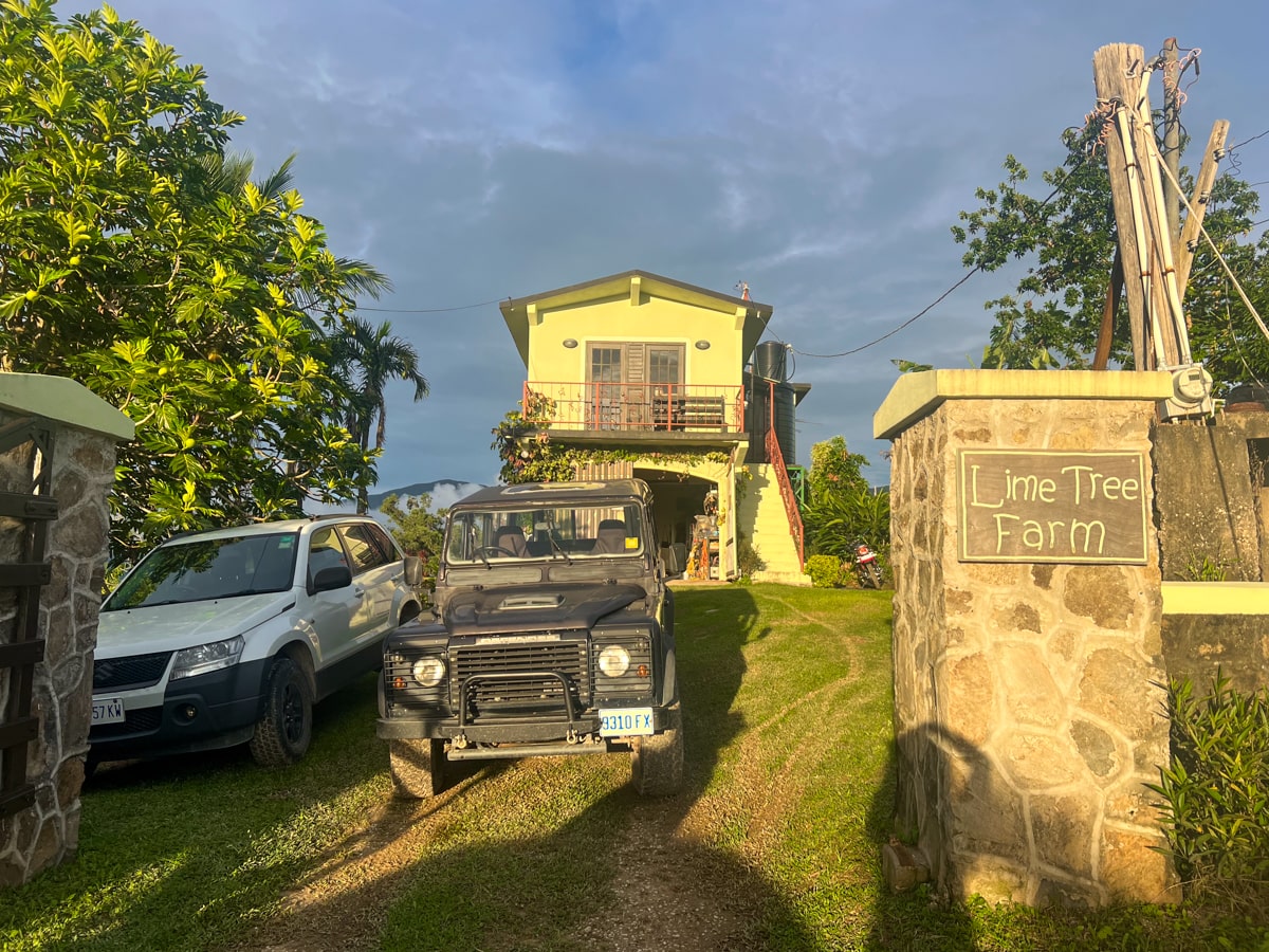 entrance to Lime Tree Farm with sign Land Rover 