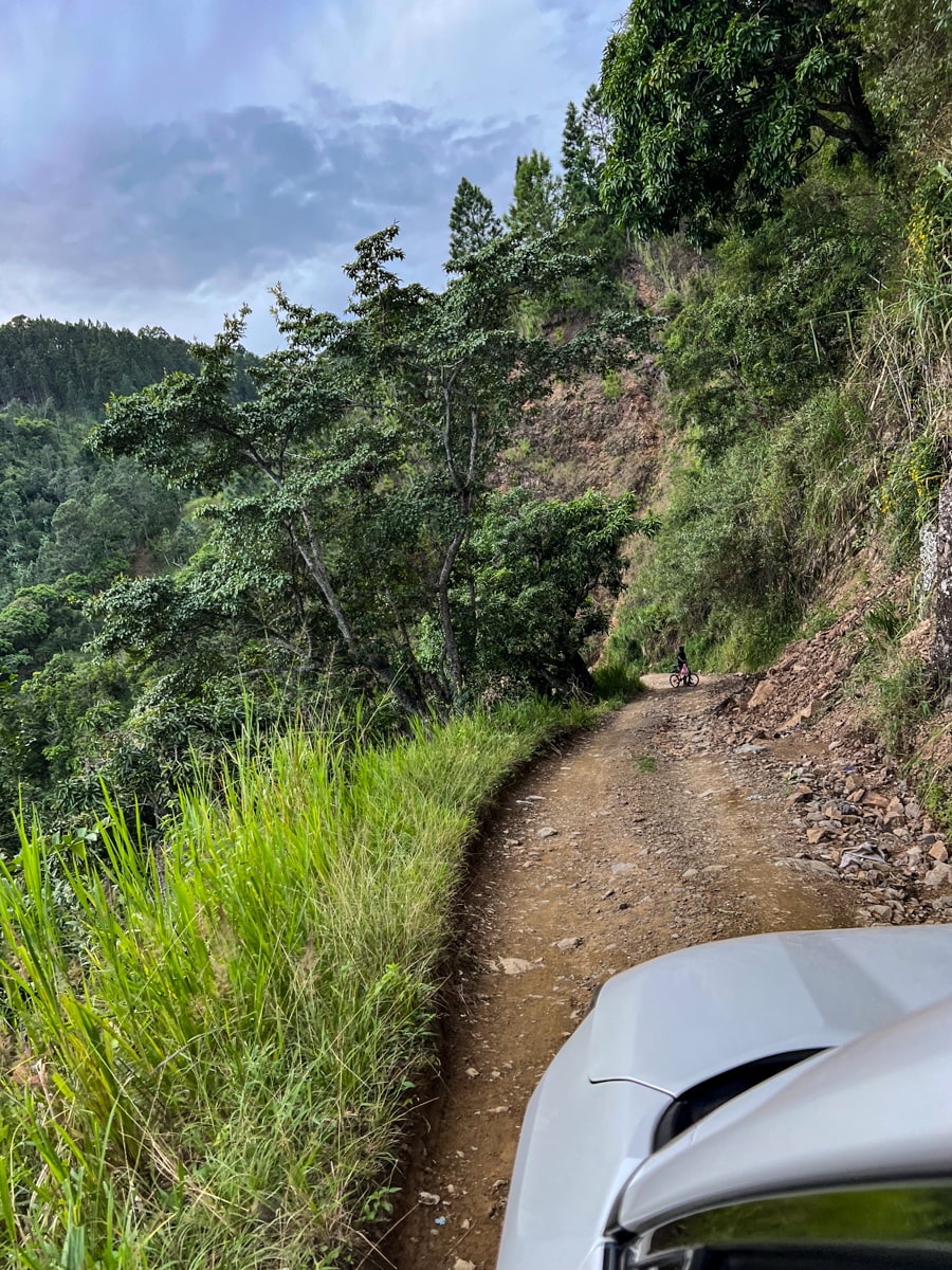 view of a rocky road from the car driving up the Blue Mountains
