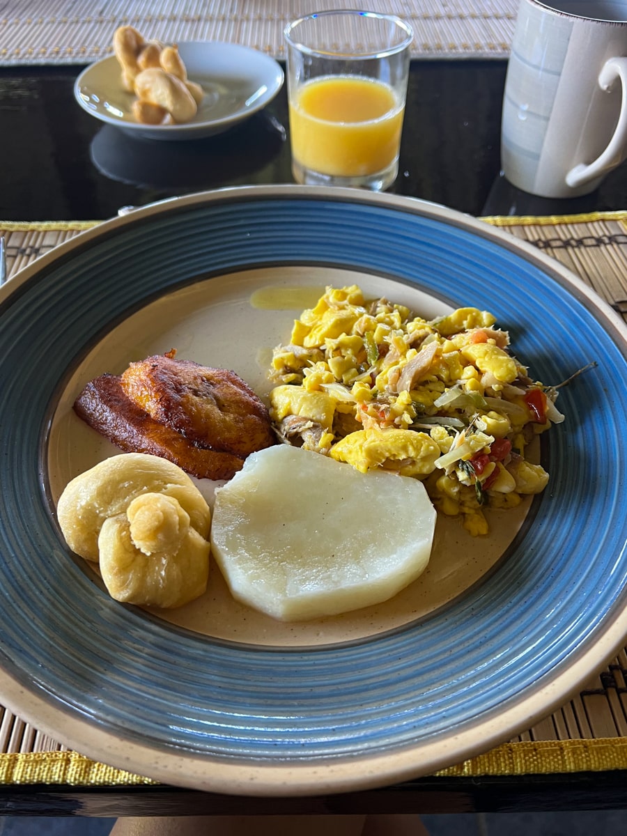 a traditional Jamaican breakfast cooked by Keisha at Lime Tree Farm in Jamaica