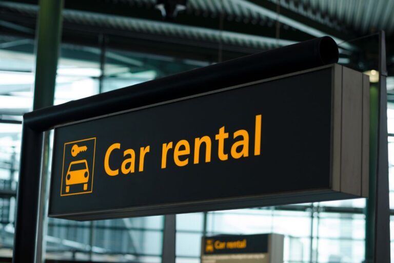 a sign saying "car rental" for renting a car in Dominica