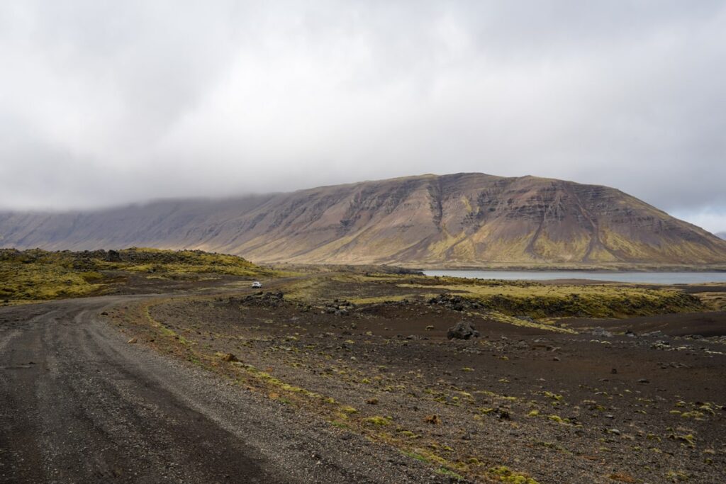 views of Barserkjahraun Lava Field from the gravel road in Iceland