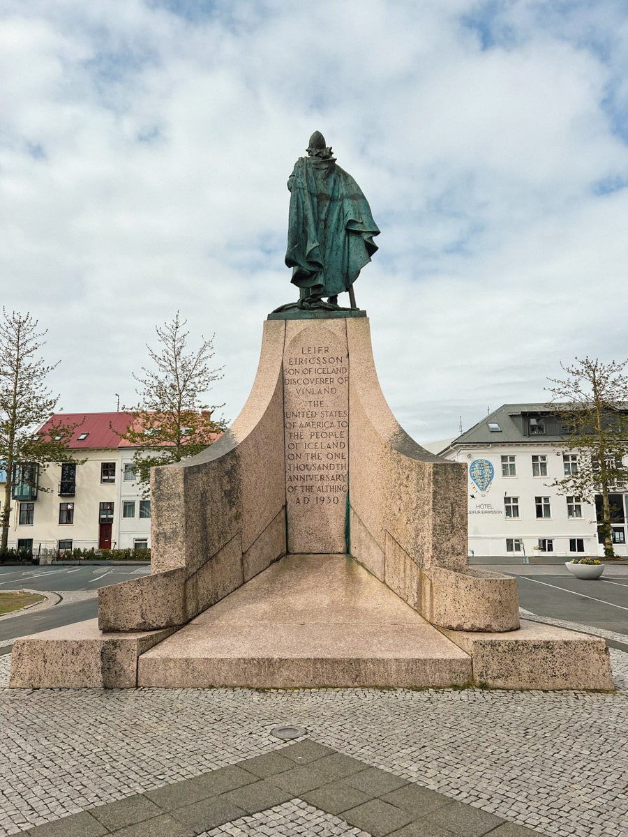 the back of the famous statue of Leif Erikson in downtown Reykjavik 