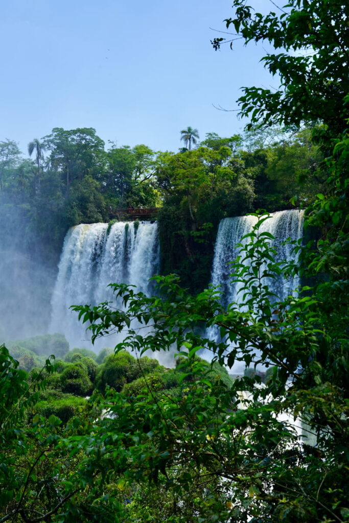 two twin waterfalls side by side at iguazu falls argentina